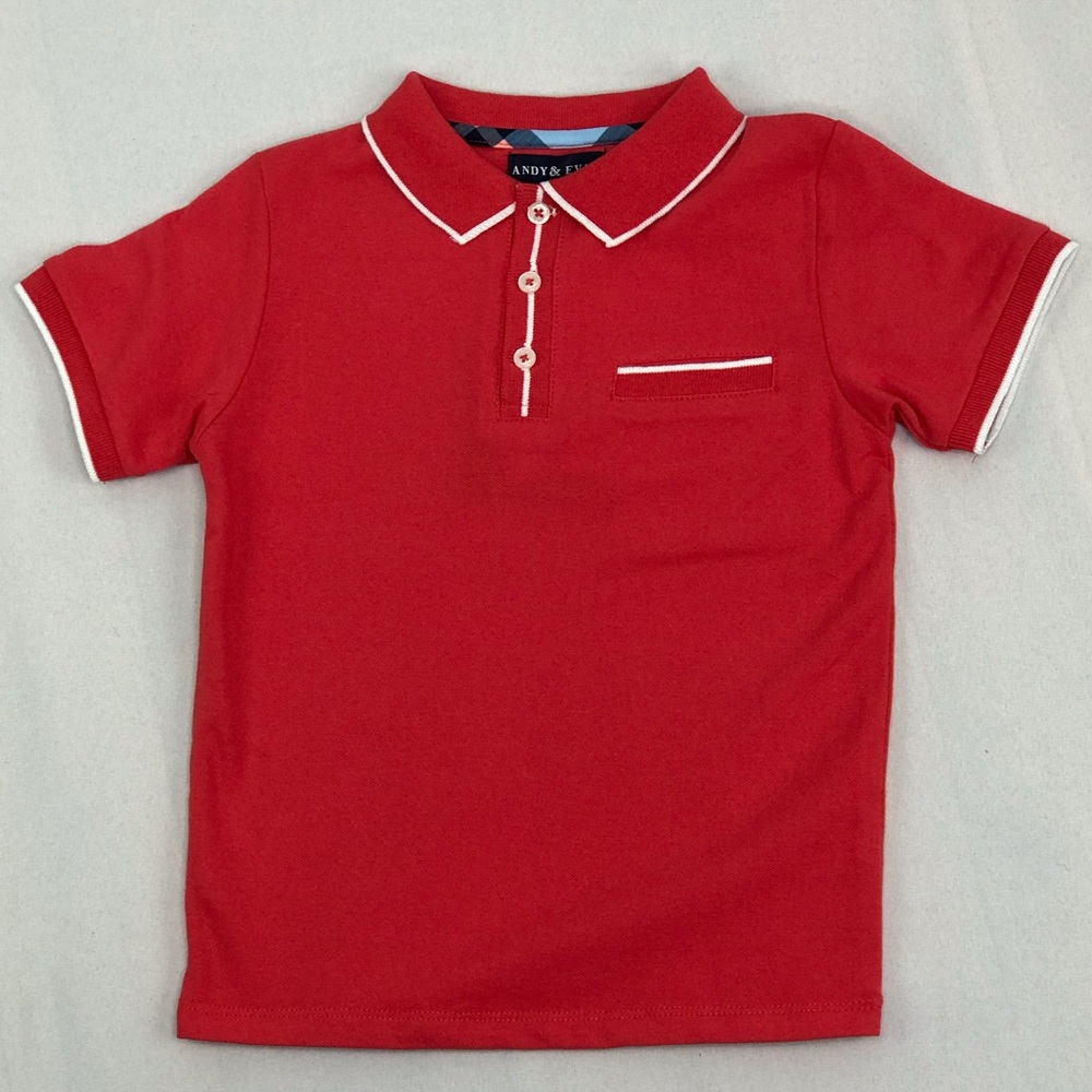 Andy & Evan Red William Solid Polo With Ribbing 3T